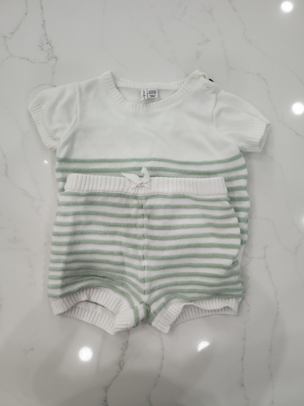 Janie and Jack White and Light Green Striped Knit Baby Matching Set
